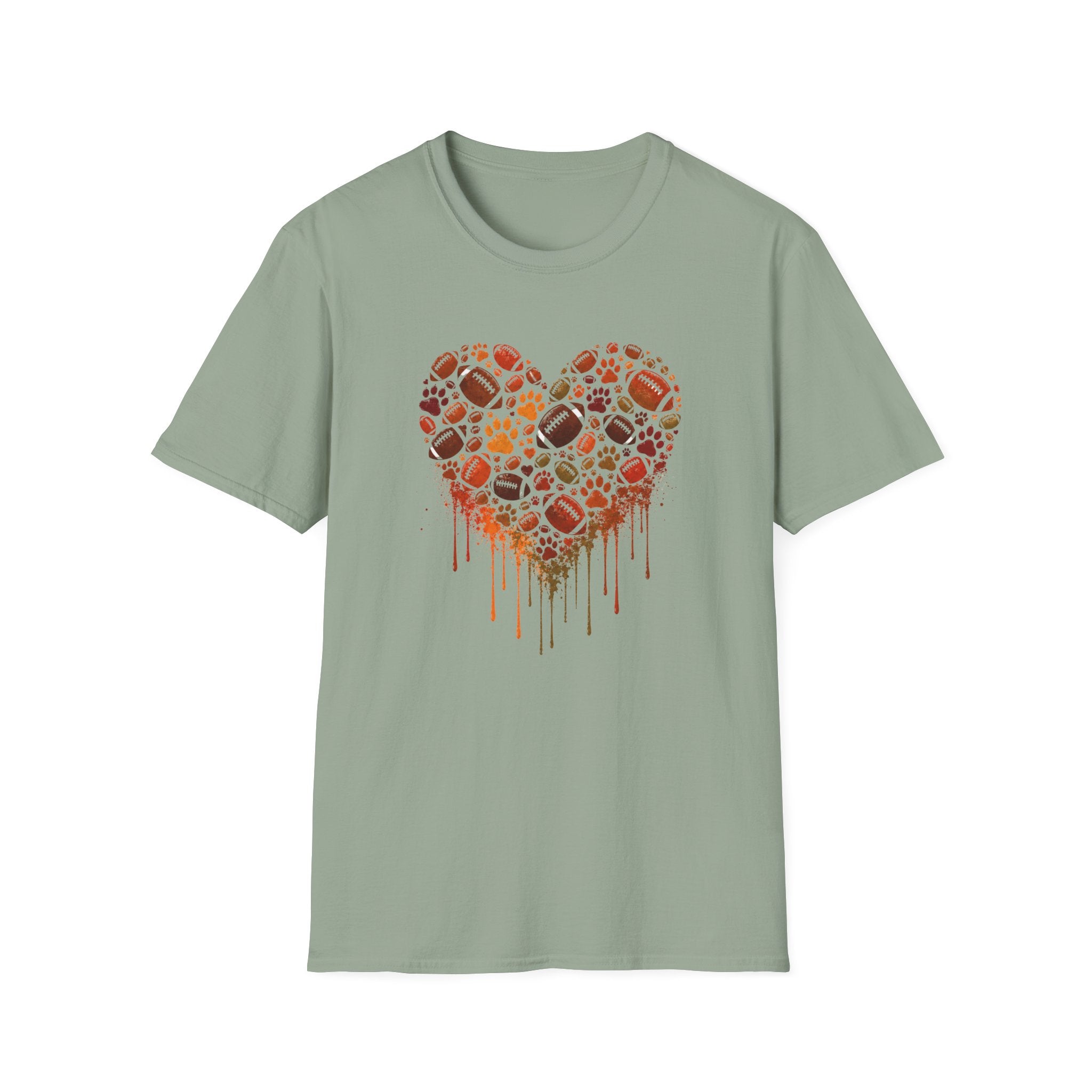 Fall Heart dripping with paws, football T-Shirt