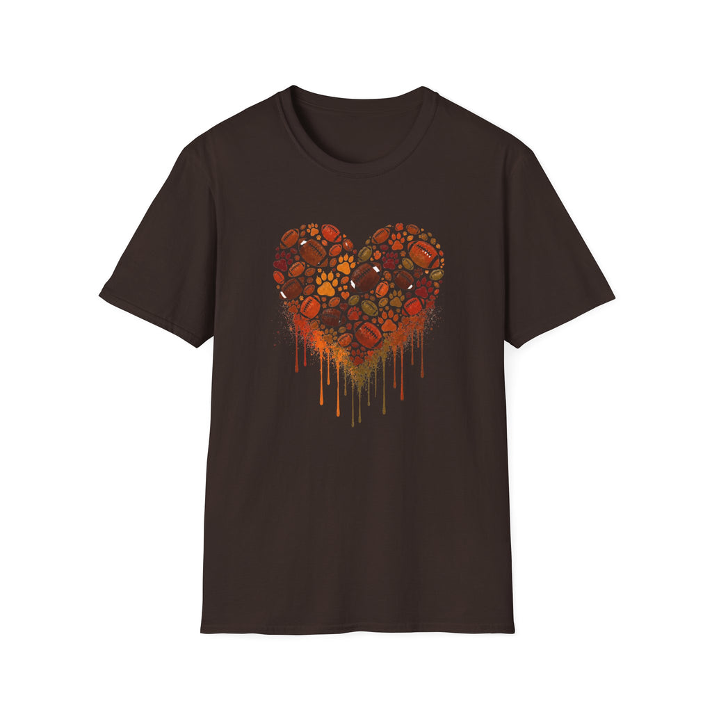 Fall Heart dripping with paws, football T-Shirt