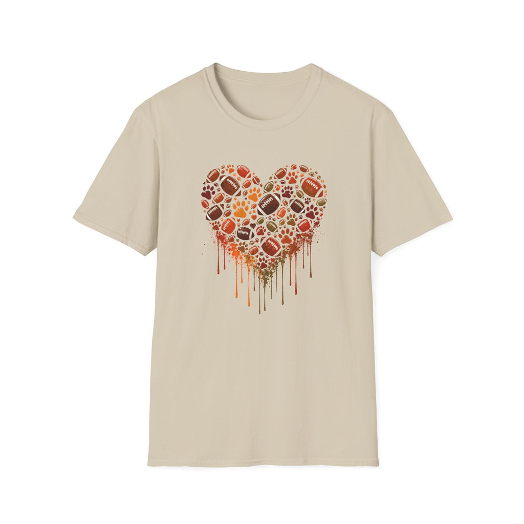 Fall Heart dripping with paws, football T-Shirt