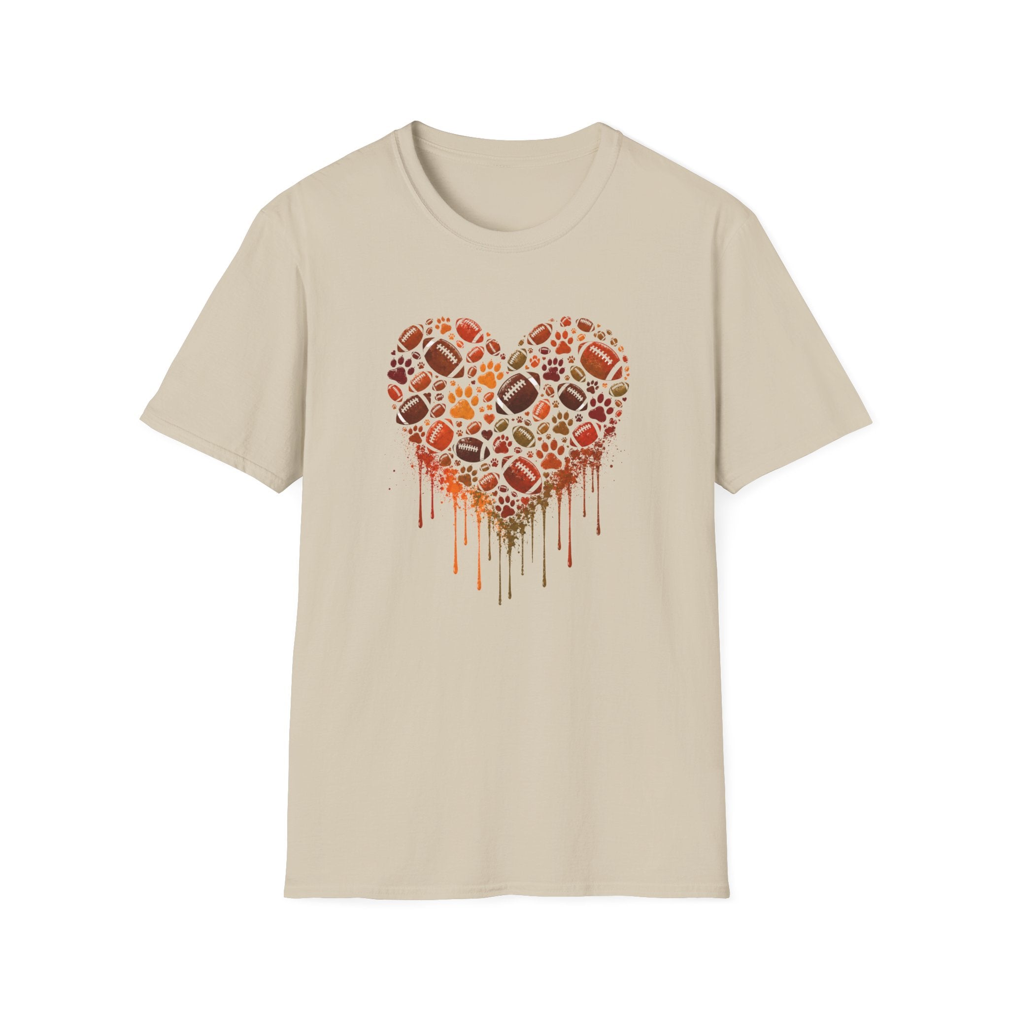 Fall Heart dripping with paws, football T-Shirt