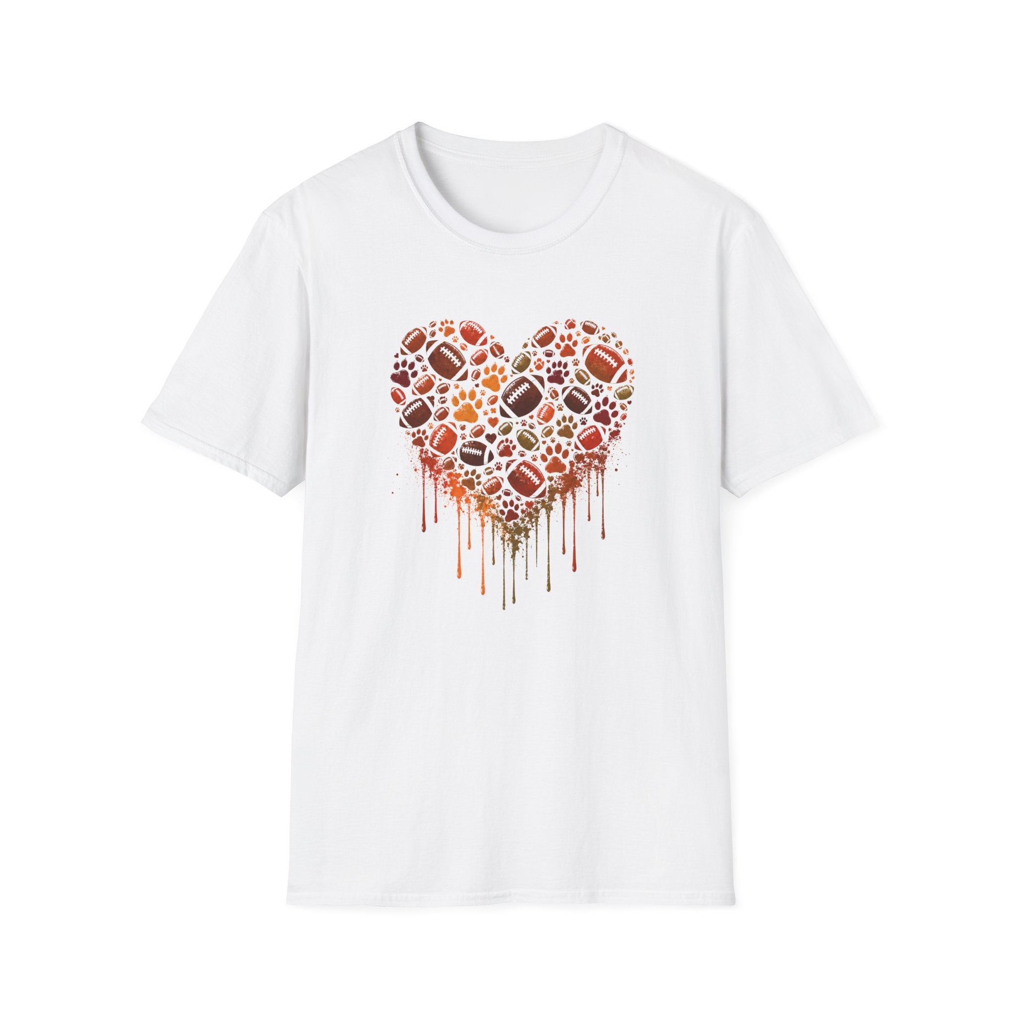 Fall Heart dripping with paws, football T-Shirt