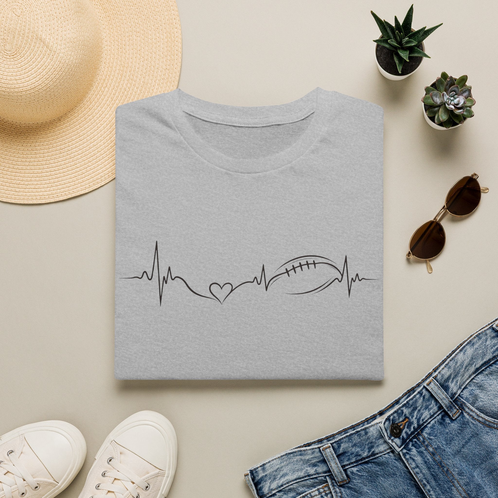 Heartbeat with Heart & Football T-Shirt
